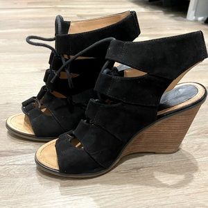 Black lace up wedge heel